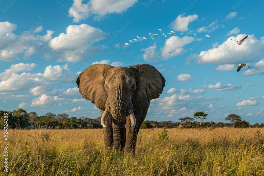 Fototapeta premium Grassland and African Elephants