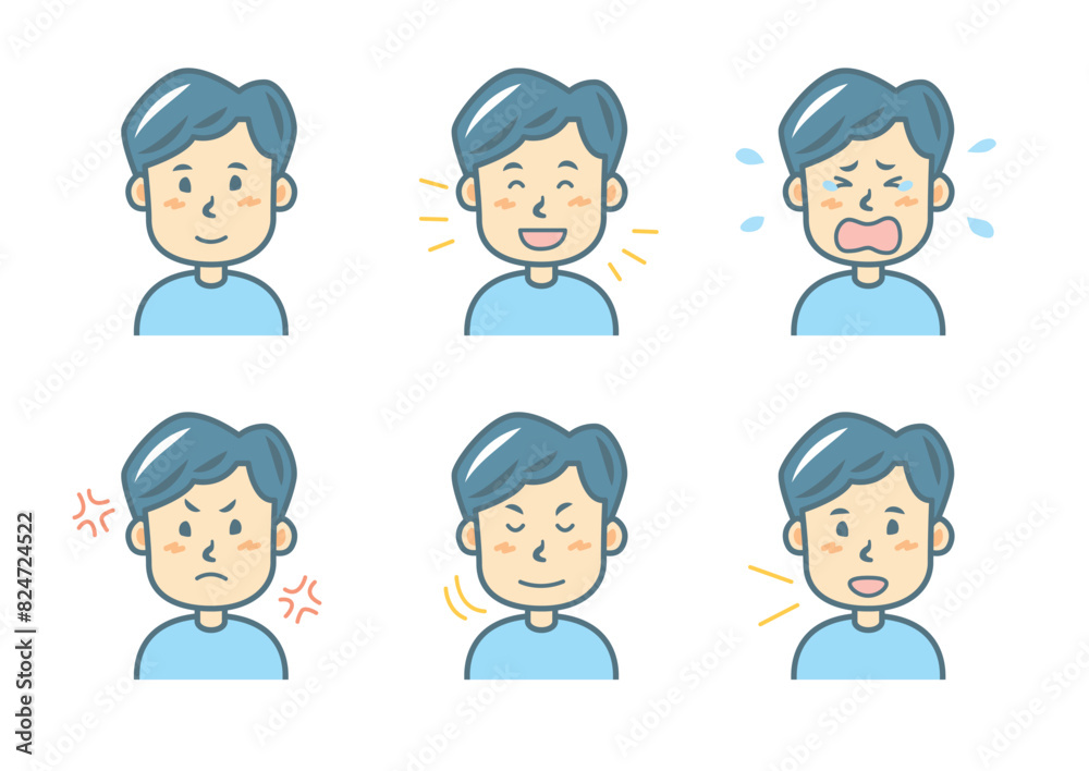 色々な表情をする男性のイラストセット