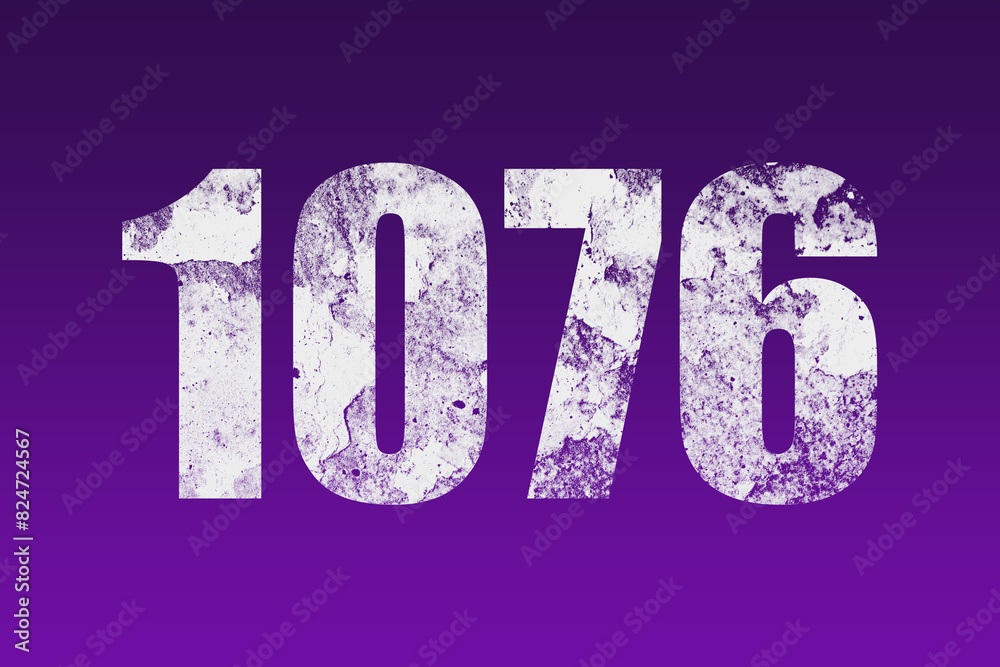flat white grunge number of 1076 on purple background. flat white grunge number of 1076 on purple background.