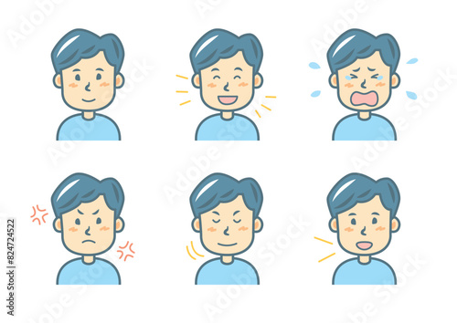 色々な表情をする男性のイラストセット © tainookashiratuki