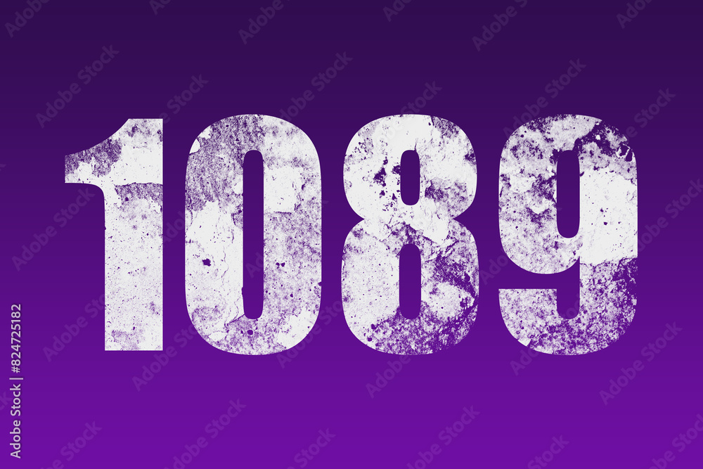 flat white grunge number of 1089 on purple background. flat white grunge number of 1089 on purple background.
