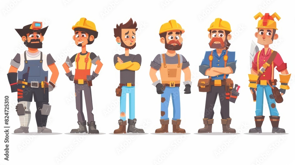 A cartoon character representing a variety of jobs, occupations, and specializations isolated on white