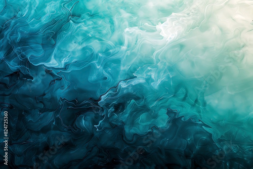 Abstract blue green liquid fluid grunge texture. Art teal gradient paint background.