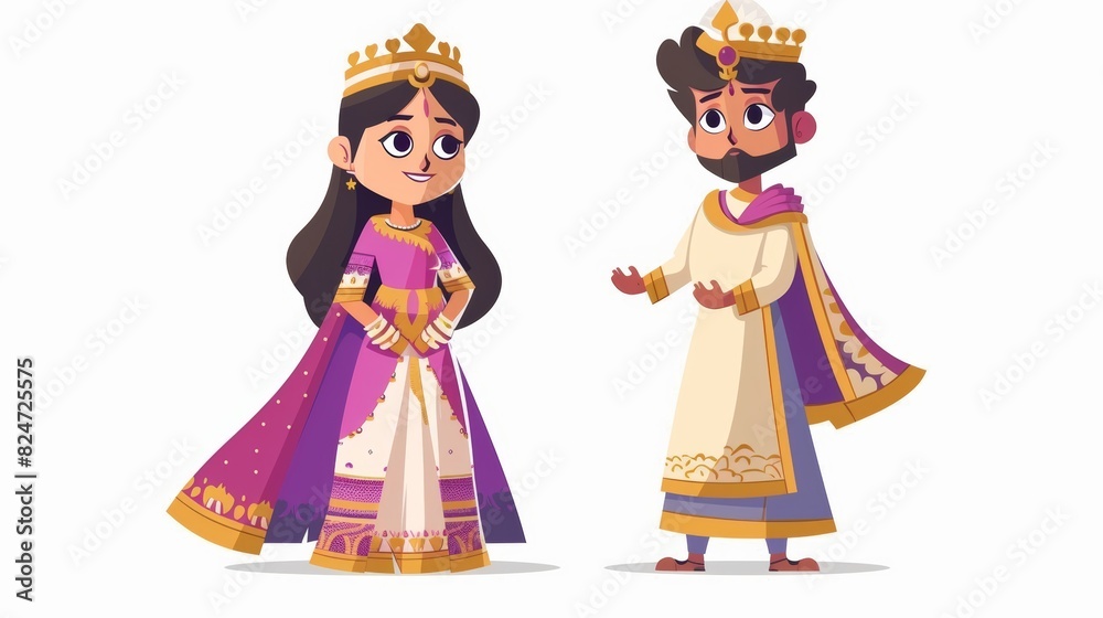 Cartoon character of a Bengali Bride and Groom in traditional Indian dress