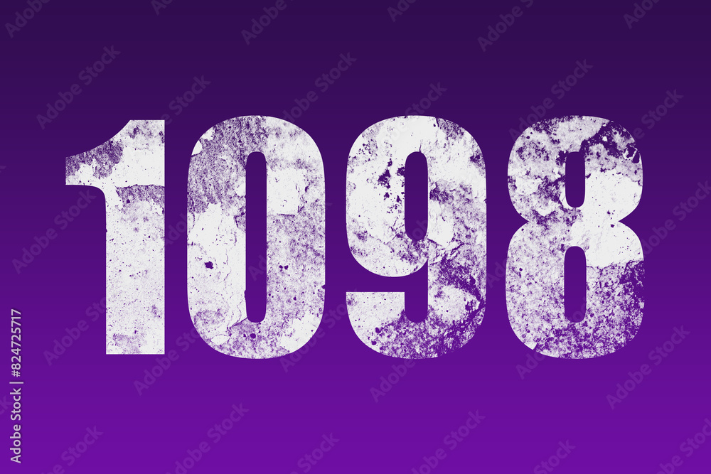 flat white grunge number of 1098 on purple background. flat white grunge number of 1098 on purple background.