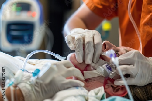 a patient receiving an intubation in the intensive care unit at the university of maryland hospital in baltimore, md, on april 2, 2020 photo