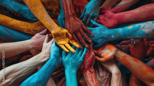 Human arms around colorful and next. photo