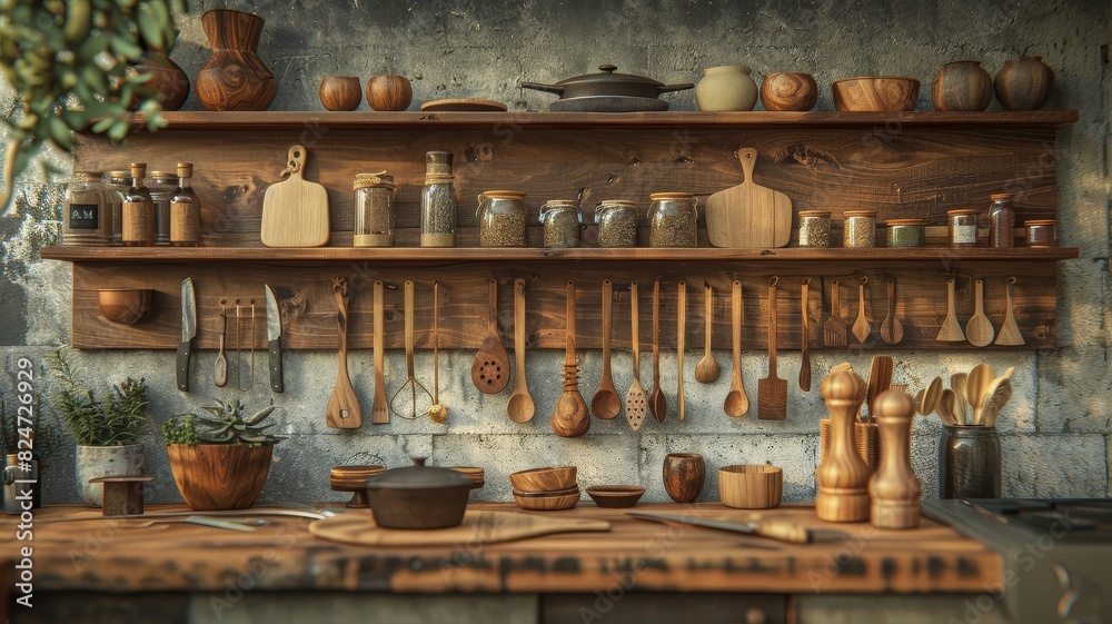 Wooden Table Covered With Cooking Utensils Wooden Table Covered With Cooking Utensils