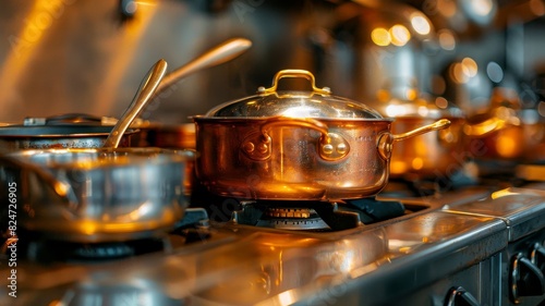 Row of Pots and Pans on Stove