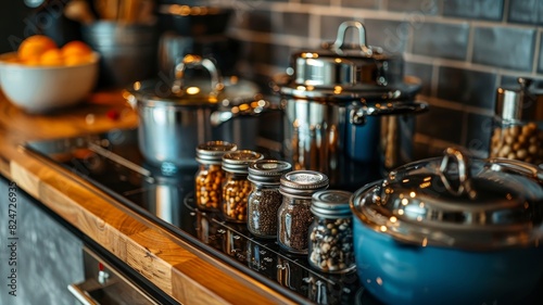 Kitchen Counter With Pots and Pans