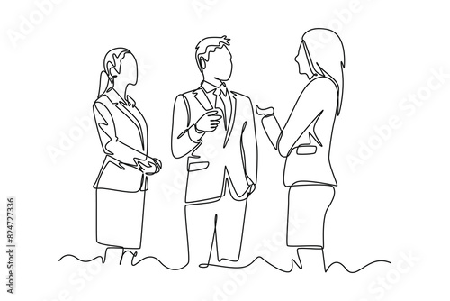 Gathering employees Concept. Single line draw design vector graphic illustration.