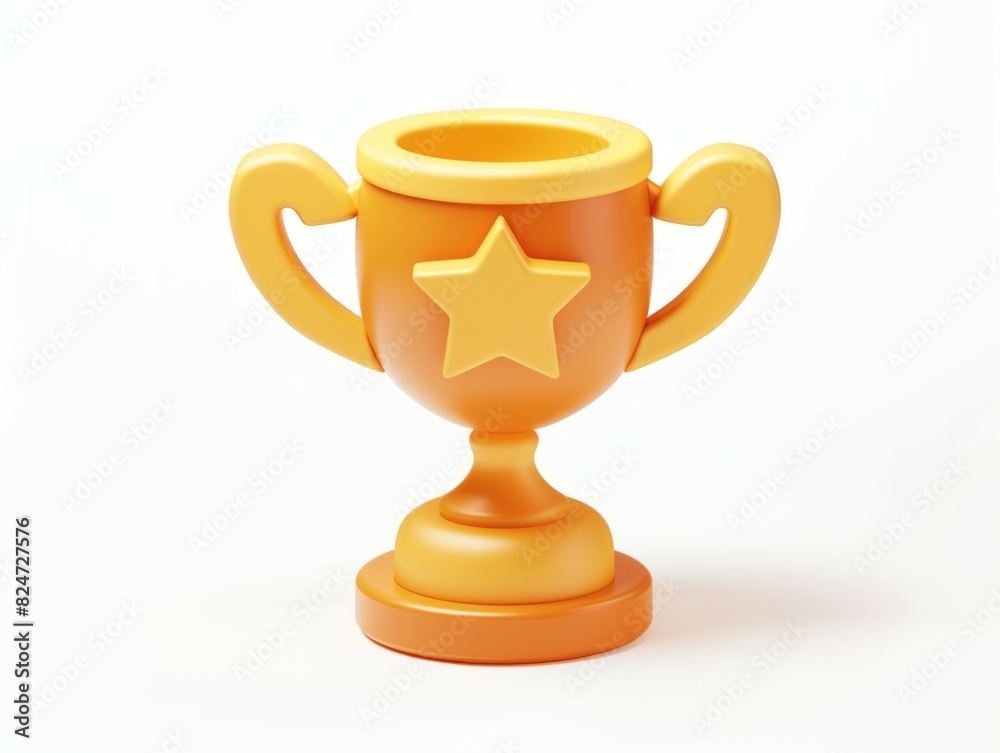a golden trophy with a star on it, white background. a golden trophy with a star on it, white background.