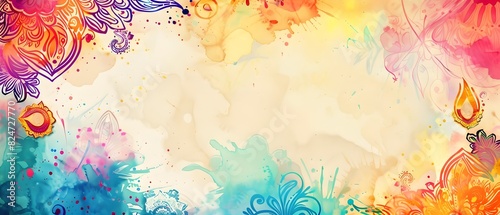 Vibrant Floral Diwali Doodle Motifs in Jewel Toned Watercolor Backdrop
