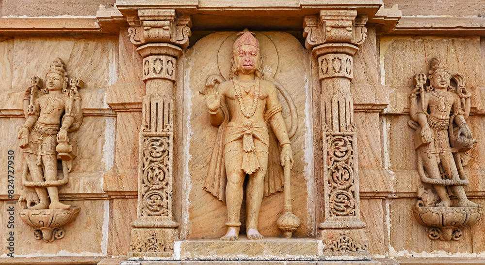 Carving Sculpture of Lord Hanumana With Gada,  Mangalay Temples, Ratlam, Madhya Pradesh India.