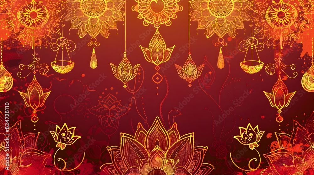 Vibrant Diwali Doodle Border with Intricate Floral and Firework Motifs