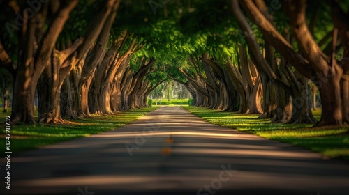 Scenic tree-lined pathway creating a serene and picturesque tunnel of greenery, perfect for a peaceful walk or contemplative moments in nature.