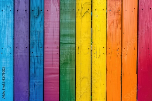 a rainbow colored wooden fence
