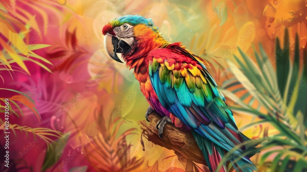 Vibrant Artistry: Exquisite Illustration of a Beautiful Parrot in Nature's Palette
