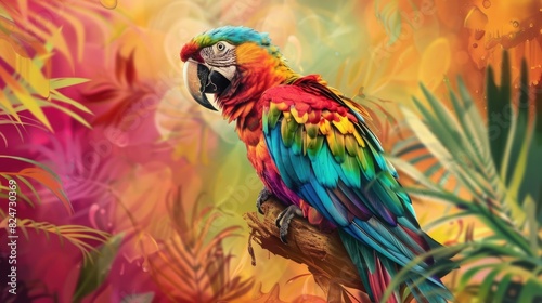 Vibrant Artistry: Exquisite Illustration of a Beautiful Parrot in Nature's Palette  © Didikidiw61447