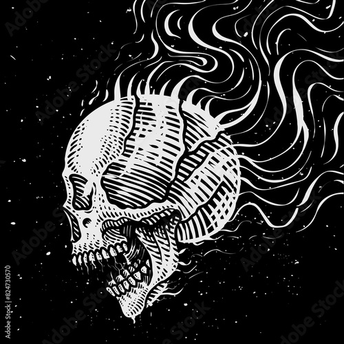 Artwork illustration burning skull, Best vector illustrations for t shirt design, sticker, Vector Eps 10