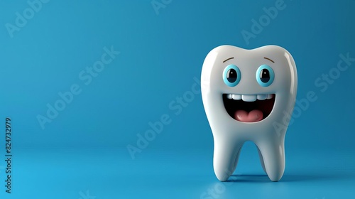 3D render of cute, funny tooth character holding giant toothbrush with toothpaste up on head ,The images are of high quality and clarity