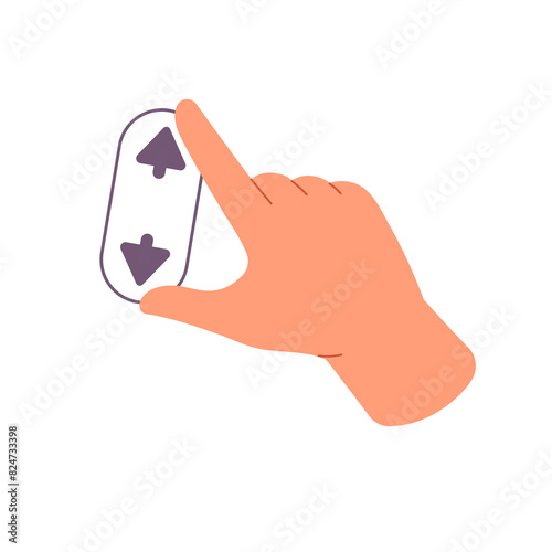 Fingers pinch to zoom in. Hand touchscreen gesture to increase size, scale, scope. Tutor to control of touch screen, sensor device, touchpad. Flat isolated vector illustration on white background