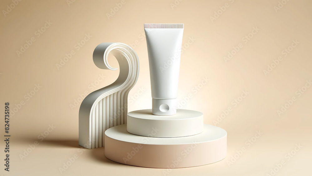 blank white cosmetics tube stands on a beige background blank white cosmetics tube stands on a beige background