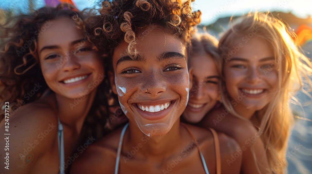 Ultra-realistic group photo of teens at golden hour, celebrating Pride Month with colorful flags and smiles Ultra-realistic group photo of teens at golden hour, celebrating Pride Month with colorful flags and smiles