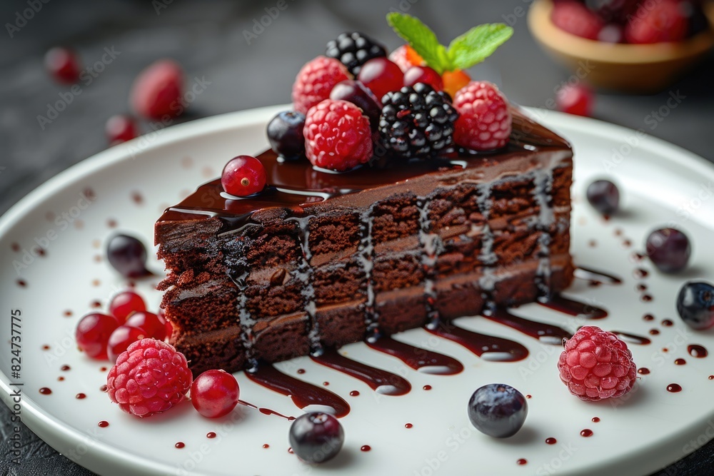 The chocolate cake on the plate The chocolate cake on the plate