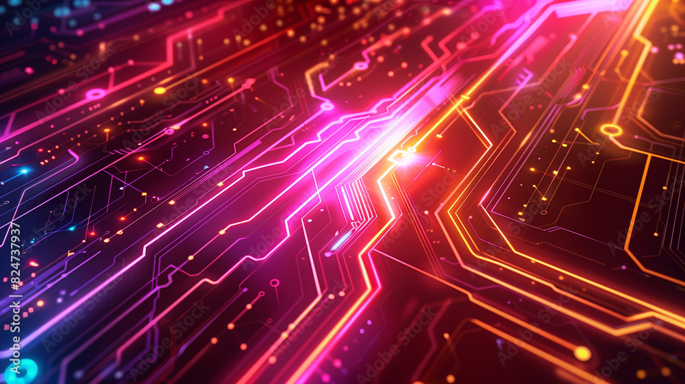 A computer chip with a pink and blue background A computer chip with a pink and blue background