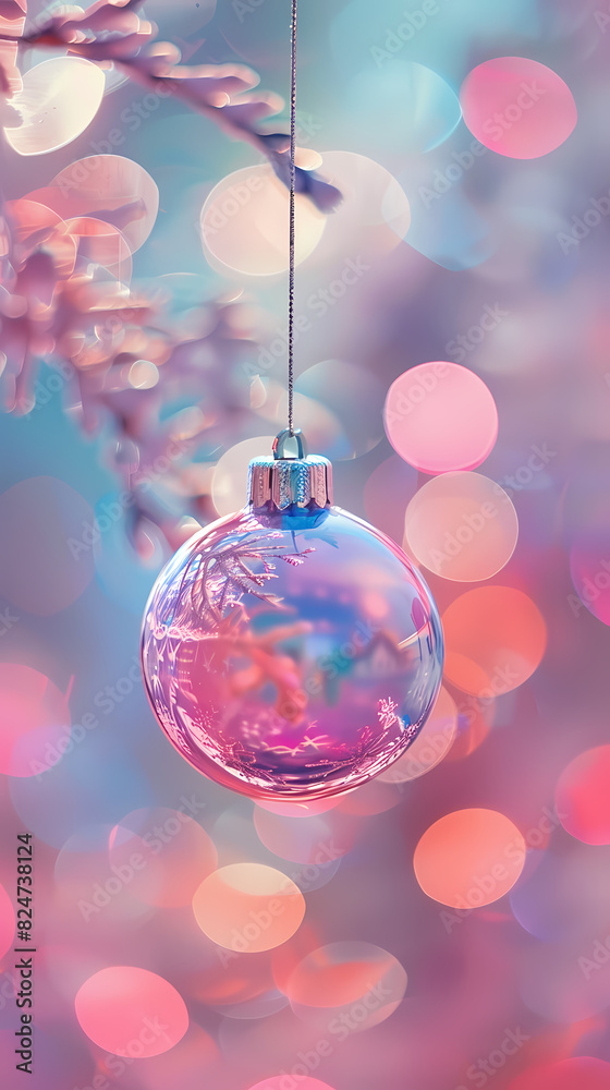 Pink Christmas background with soft lights and pink decorations Pink Christmas background with soft lights and pink decorations