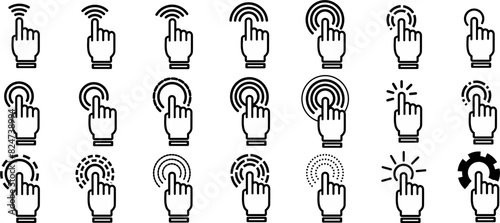 Finger, click, hand, line, pointer, buttons, touch, push, icon set. Click hand choise. Hand screen touch sensor outline icons editable stroke. Press, depress, pointer sign and symbol. hand cursor icon