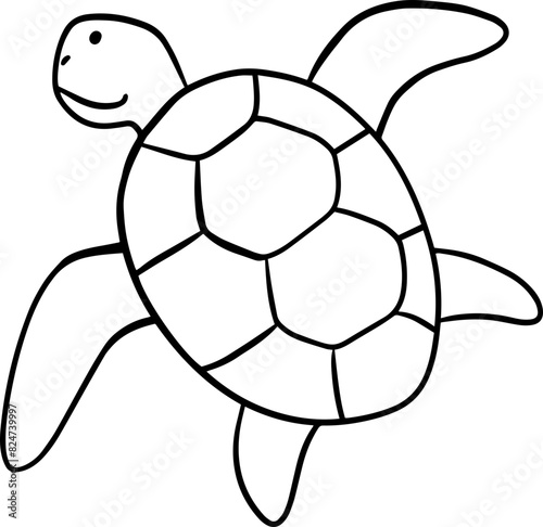 Sea Turtle Cartoon Outline Illustration Kids Line Art