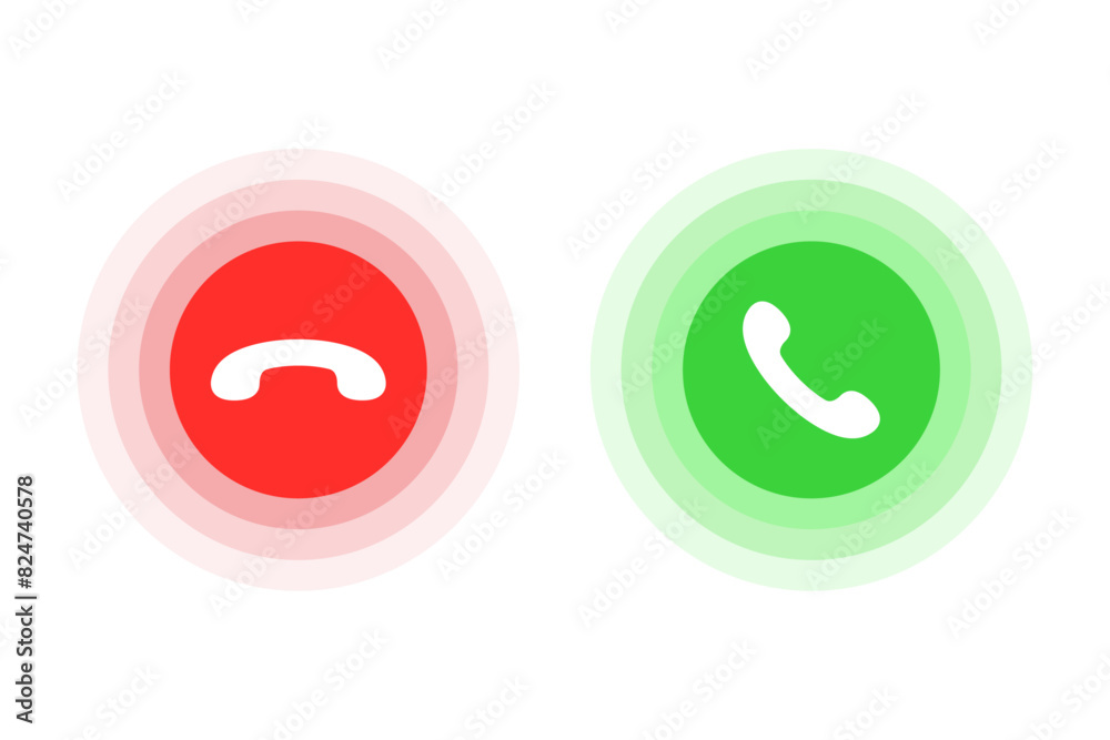 Red and green yes no buttons icon. Answer and decline symbol. Accept call and decline phone icons. Red and green yes no buttons icon. Answer and decline symbol. Accept call and decline phone icons.