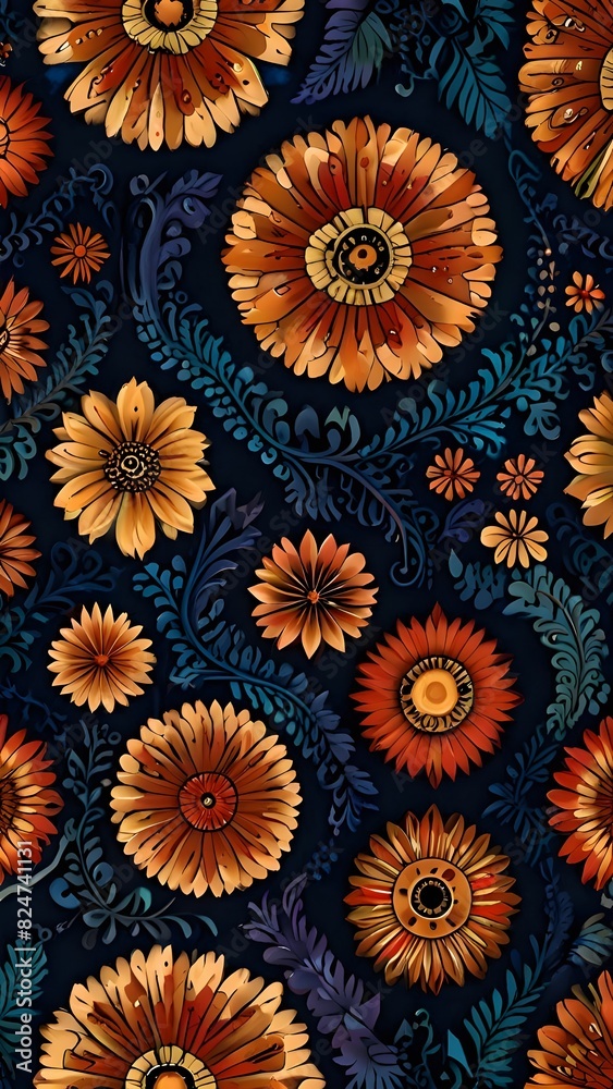 Seamless Pattern with Orange Flowers on Black Backgroun
Seamless Pattern with Orange Flowers on Black Backgroun