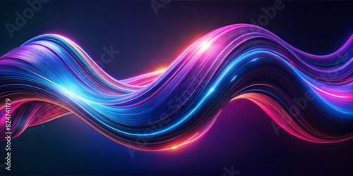 The image features vibrant and flowing wave-like structures that are illuminated. There are multiple colors present including shades of blue, purple, pink, and orange. The waves have a neon glow 