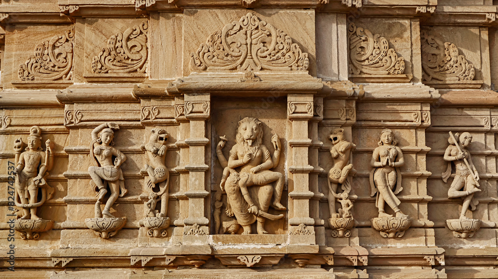 Main Sculpture of Lord Narshimha With Other Deities, Mangalay Temples, Ratlam, Madhya Pradesh India.