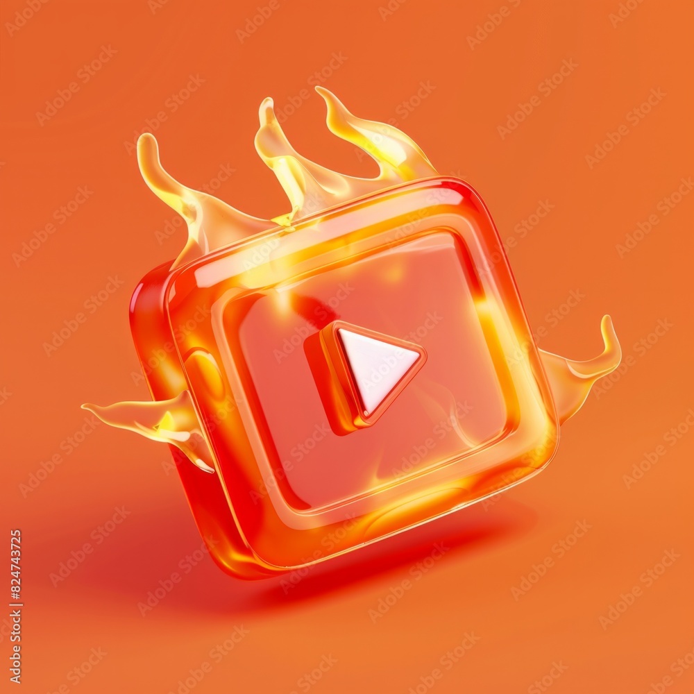 3D Icon of a Play Button with Fire on Pastel Orange Background A play ...