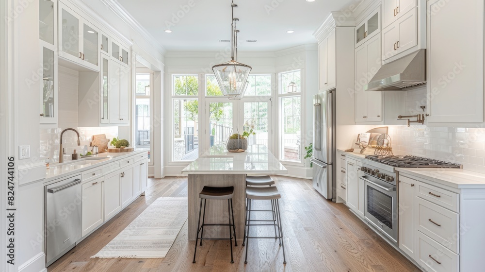 Fototapeta premium Bright and Airy Modern Kitchen Emphasizing Simplicity and Functionality