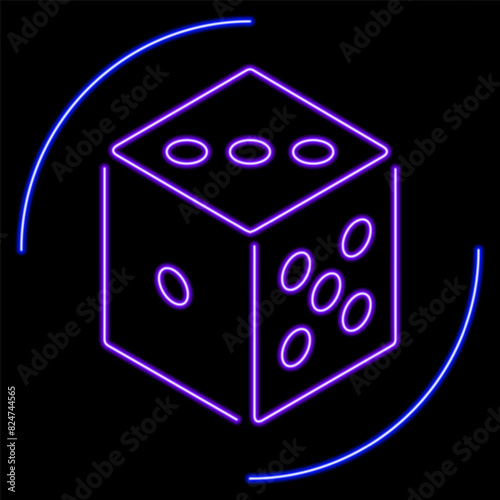 dice neon sign, modern glowing banner design, colorful modern design trend on black background. Vector illustration.