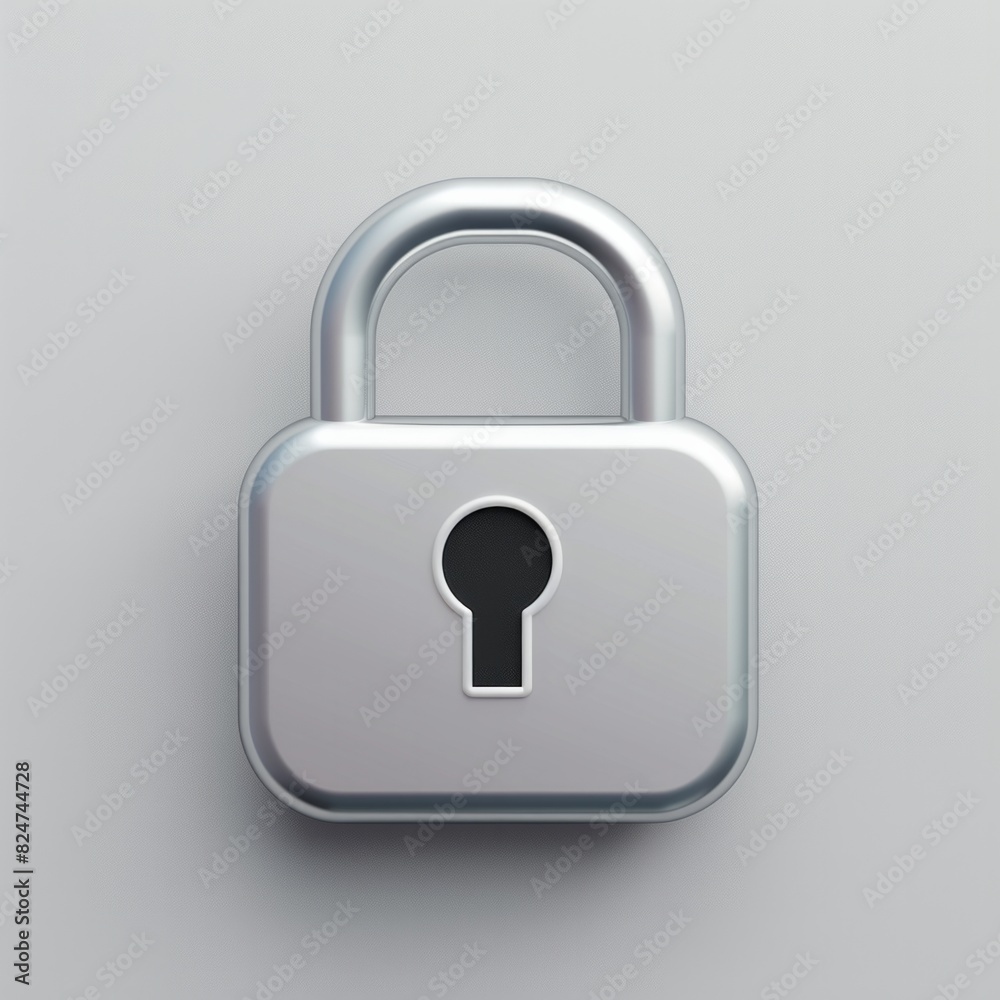 A 3D icon of a simple, rounded lock, metallic silver, AI Generative A 3D icon of a simple, rounded lock, metallic silver, AI Generative