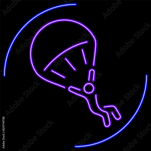 Parachutist neon sign, modern glowing banner design, colorful modern design trend on black background. Vector illustration.