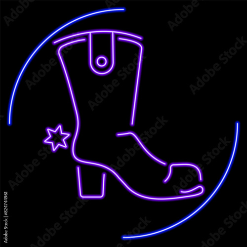 cowboy shoes neon sign, modern glowing banner design, colorful modern design trend on black background. Vector illustration.