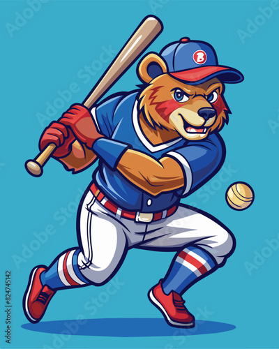 Canvas Print bear playing baseball vector illustration