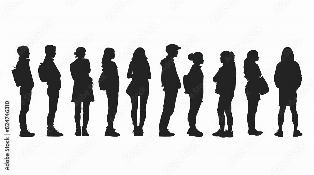 People standing in row silhouette vector.