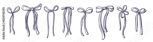 Bow art sketch. Hair braiding accessory Hand drawn