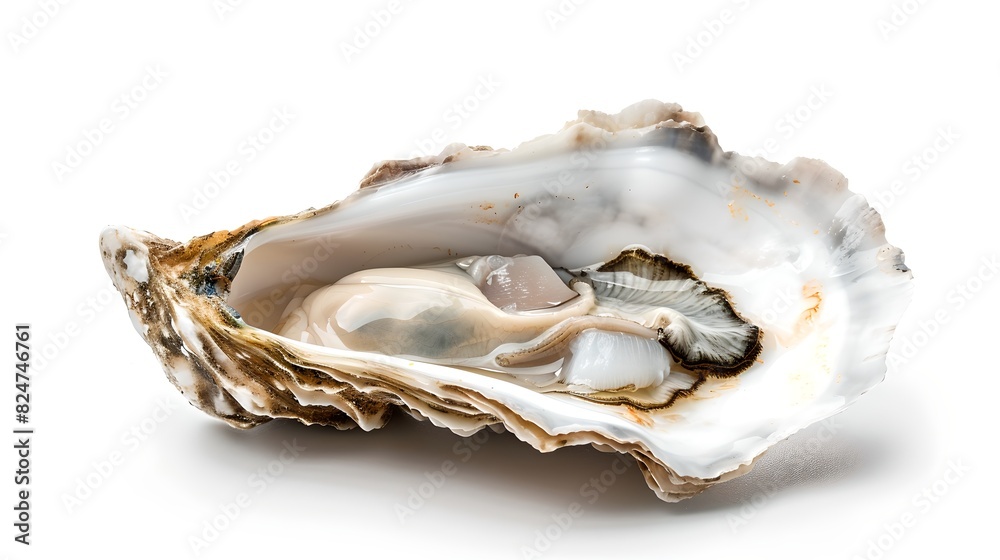 Open oyster shell displaying its intricate interior design with beautiful textures and colors. Nature photography, seafood imagery, perfect for culinary or marine-themed uses. AI Open oyster shell displaying its intricate interior design with beautiful textures and colors. Nature photography, seafood imagery, perfect for culinary or marine-themed uses. AI