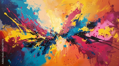 Bold bursts of color explode onto the canvas  conveying a sense of energy and excitement in a vibrant abstract artwork