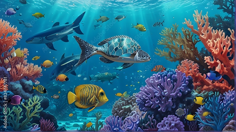 Naklejka premium coral reef with fish and coral, ai generated