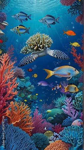coral reef with fish, ai generated